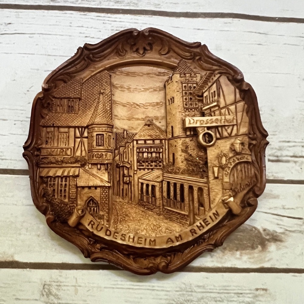 Schube Relief Wall Plaque Rüdesheim am Rhein Drosselhof Brown 3D German 5.5in